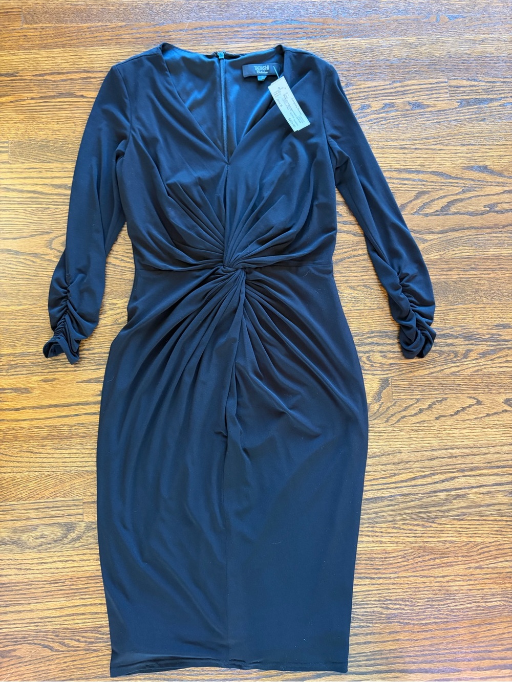 Tadashi Shoji Black Knot-Front Long Sleeve Sheath Dress